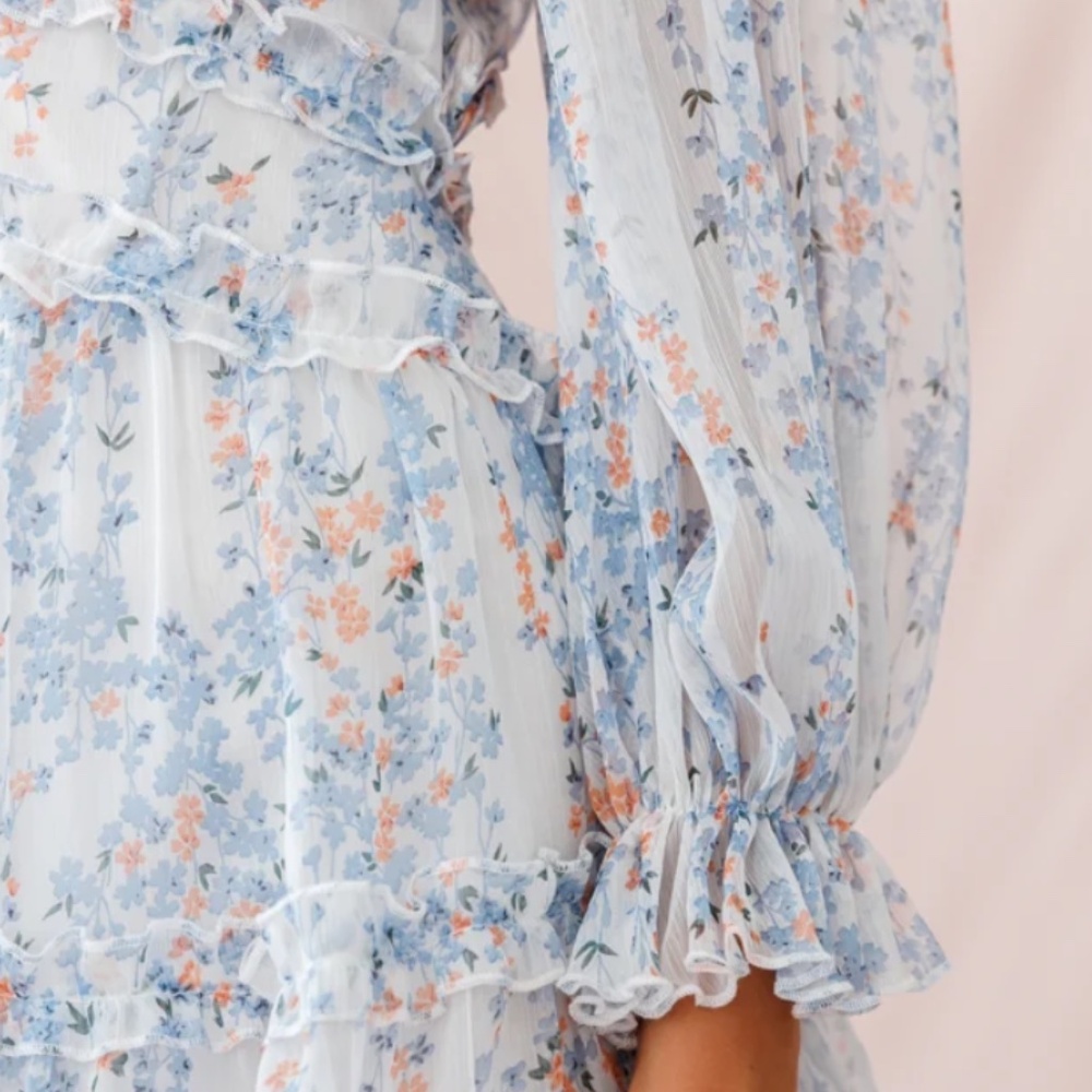DOKOTOO Mini Dress Floral Deep V-Neck Ruffle Long Sleeve Open Back size XL - Picture 4 of 11